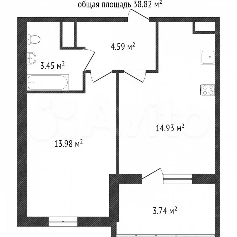 1-к. квартира, 35,3 м, 9/9 эт. - Фото 0