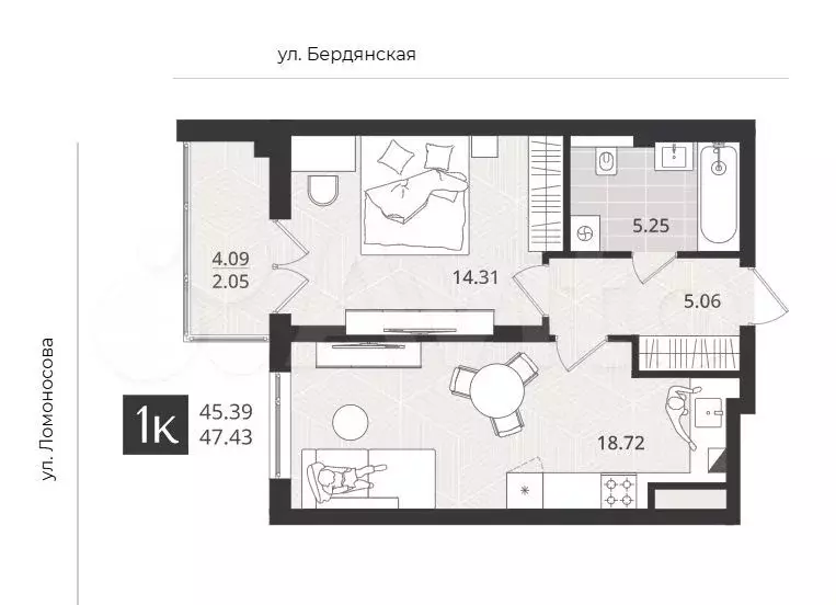 1-к. квартира, 45,4 м, 1/1 эт. - Фото 1