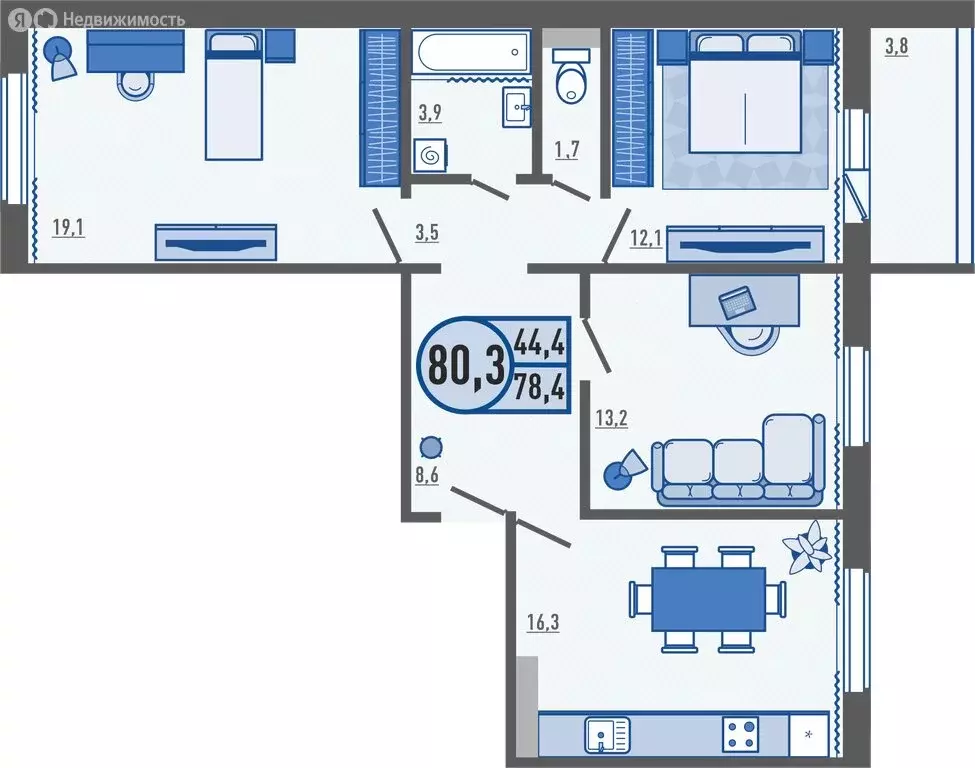 3-комнатная квартира: деревня Жилина, Садовая улица, 2к3 (80.3 м) - Фото 0