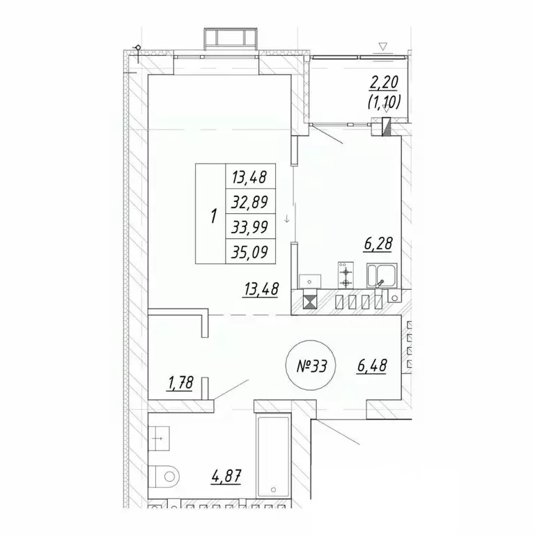 1-к кв. Калининградская область, Зеленоградск  (33.99 м) - Фото 1