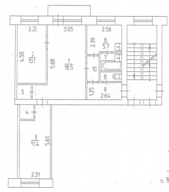 3-к. квартира, 56,9 м, 3/5 эт. - Фото 0