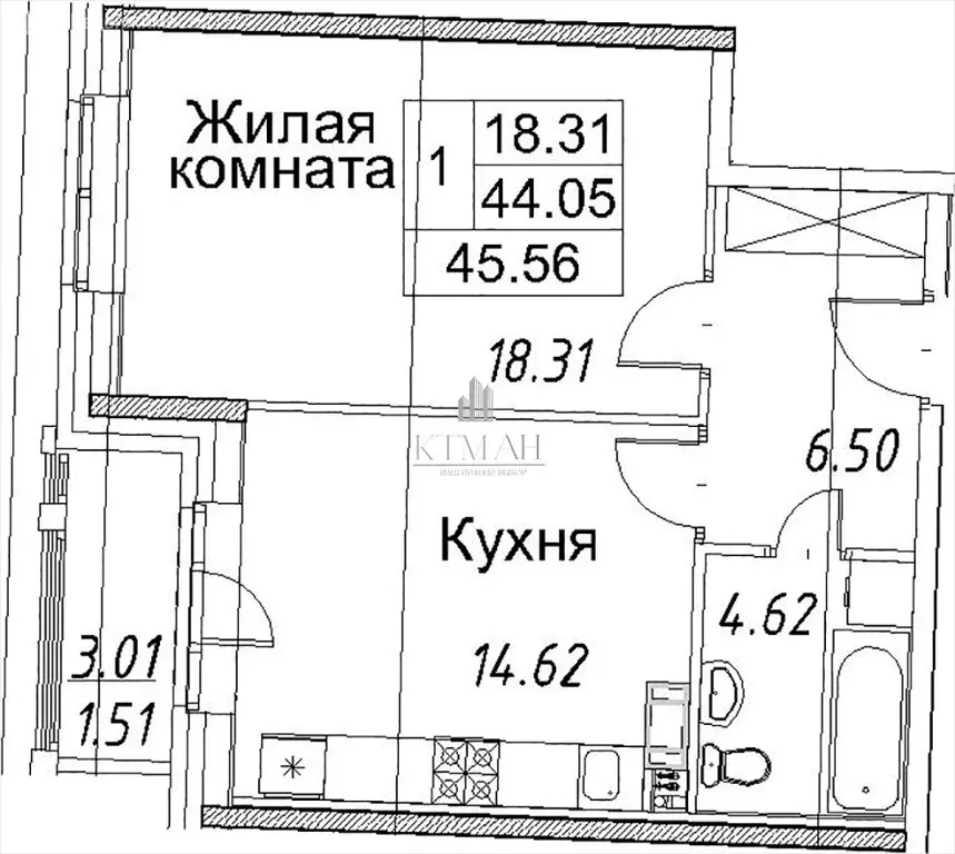 1-комнатная квартира: Санкт-Петербург, Плесецкая улица, 4 (44.05 м) - Фото 0