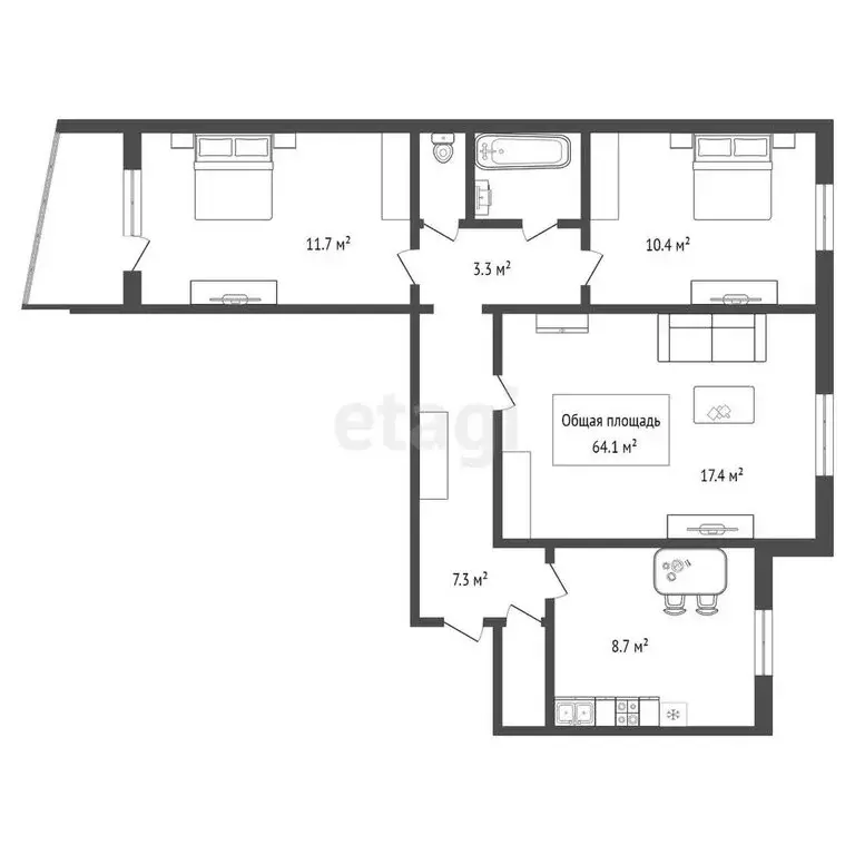 3-комнатная квартира: Новосибирск, улица Пархоменко, 112 (64.1 м) - Фото 1