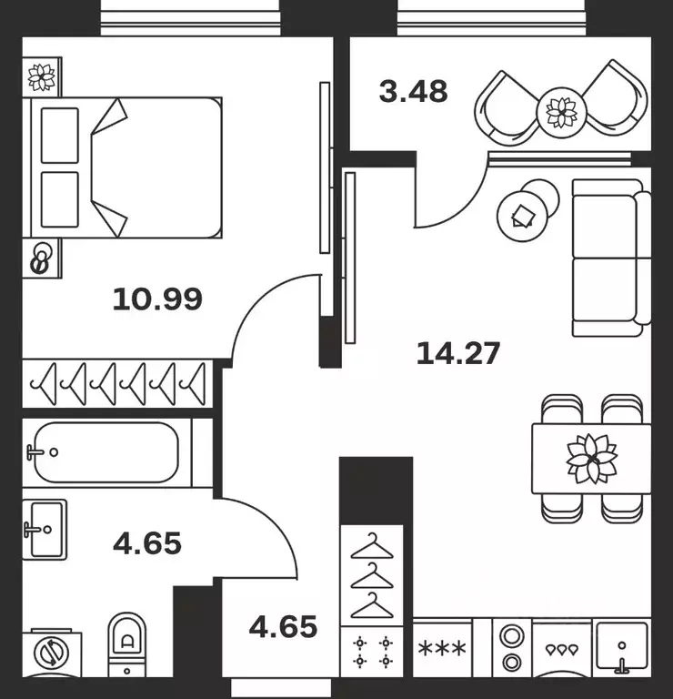 1-к кв. Тульская область, Тула Баташи Парк жилой комплекс (38.04 м) - Фото 1
