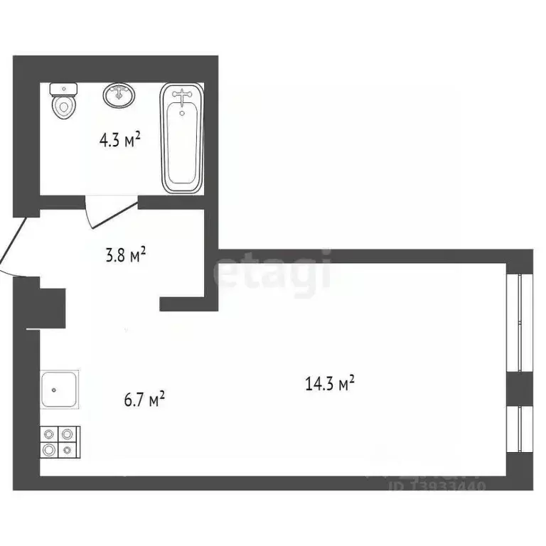 Студия Тюменская область, Тюмень ул. Тимофея Чаркова, 91 (26.4 м) - Фото 2