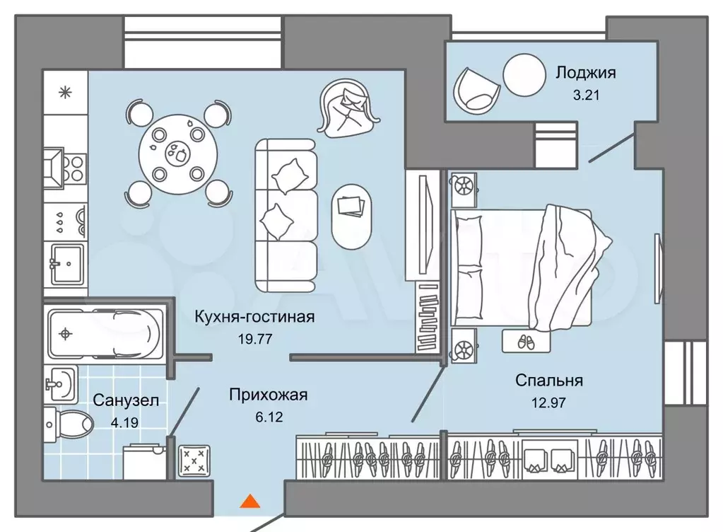 2-к. квартира, 45 м, 1/7 эт. - Фото 0