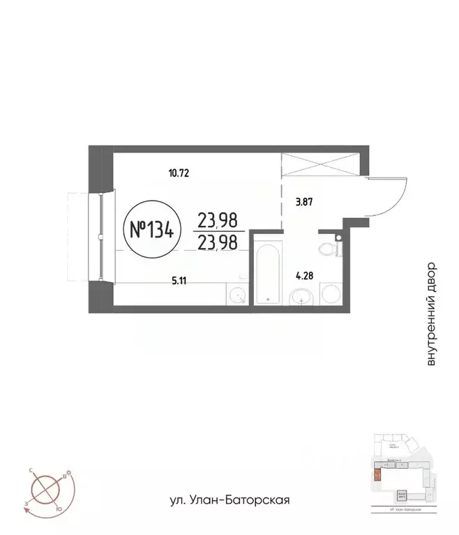 Студия Иркутская область, Иркутск Макс жилой комплекс (23.98 м) - Фото 1