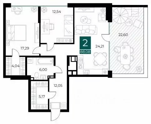2-к кв. Рязанская область, Рязань Арт Кварталы жилой комплекс (88.08 ... - Фото 1