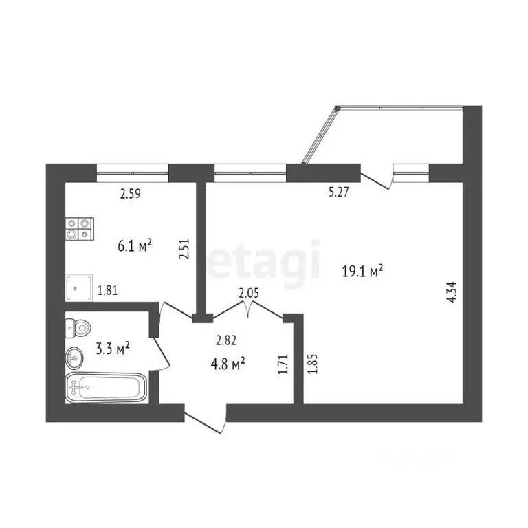 1-к кв. Тюменская область, Тюмень ул. Щербакова, 142к2 (33.0 м) - Фото 1