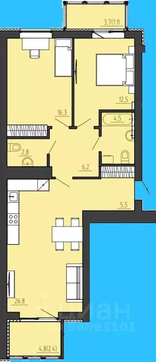 2-к кв. Калининградская область, Калининград ул. Генерала Толстикова ... - Фото 1