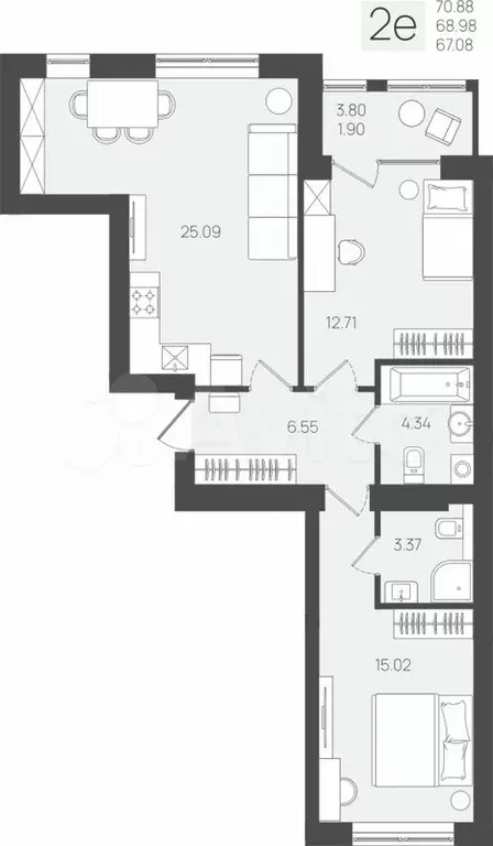 2-к. квартира, 69 м, 3/5 эт. - Фото 0