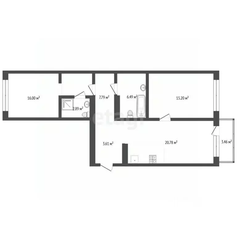 2-к кв. Тюменская область, Тюмень Причальная ул., 7 (72.8 м) - Фото 1