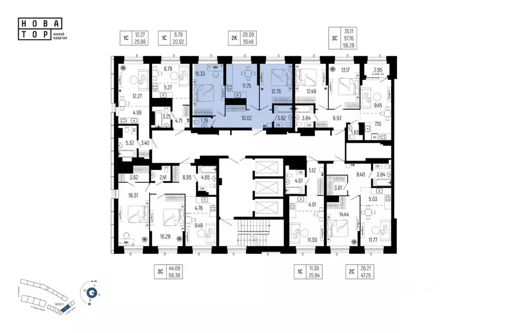 2-к кв. Башкортостан, Уфа Глумилино-1 мкр, Новатор жилой комплекс ... - Фото 2