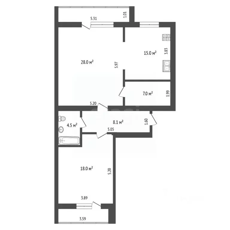 2-к кв. Самарская область, Самара Революционная ул., 128 (80.6 м) - Фото 2