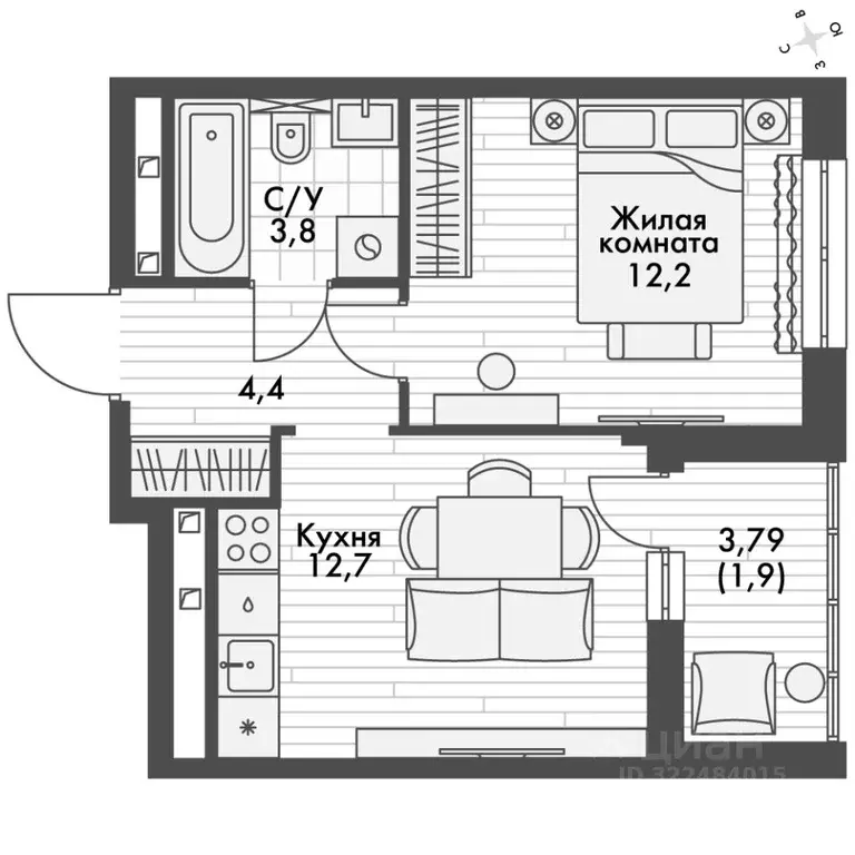 1-к кв. Татарстан, Зеленодольский район, Октябрьское с/пос, пос. ... - Фото 1