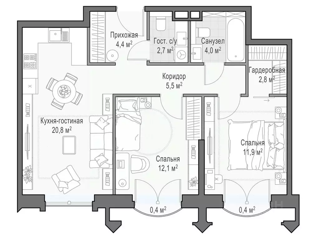 2-к кв. Москва ул. Академика Королева, 21 (66.8 м) - Фото 0