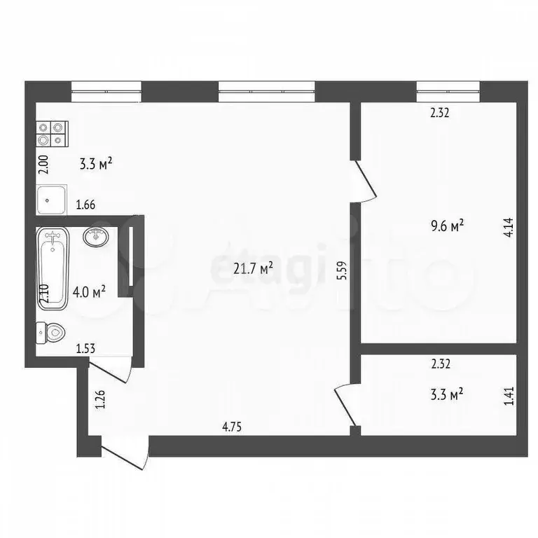 1-к. квартира, 43,2 м, 2/5 эт. - Фото 0