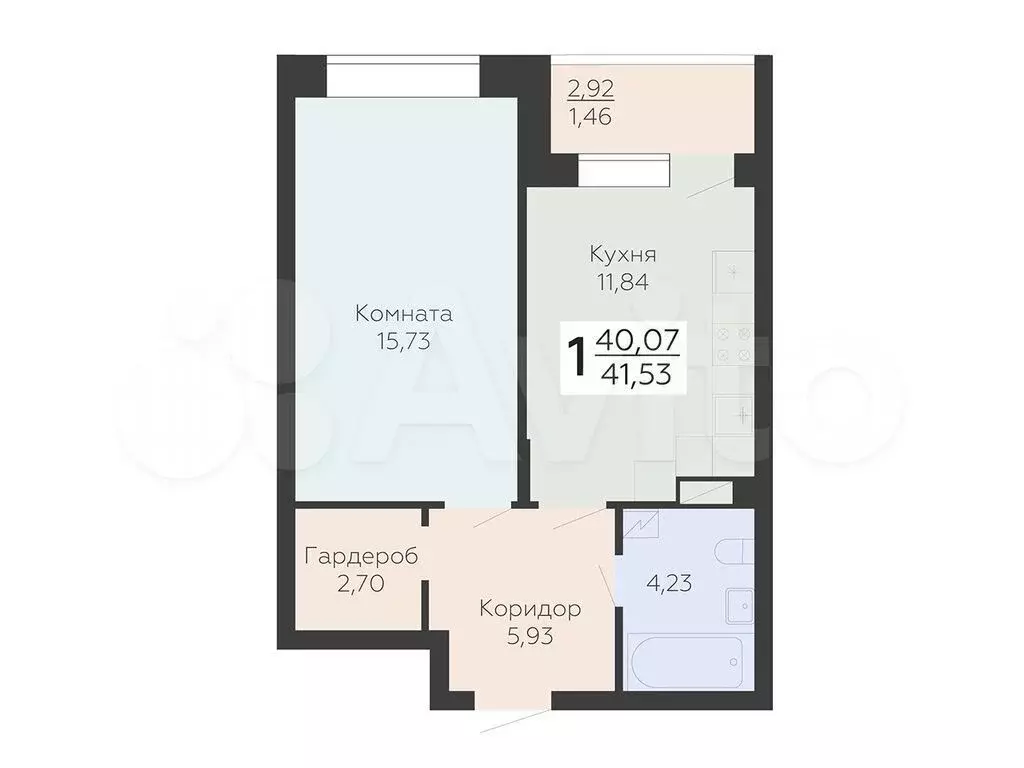 1-к. квартира, 41,5 м, 2/13 эт. - Фото 0