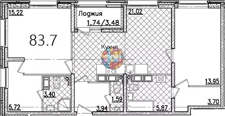 2-к кв. Санкт-Петербург просп. Маршала Блюхера, 3к3 (83.7 м) - Фото 1