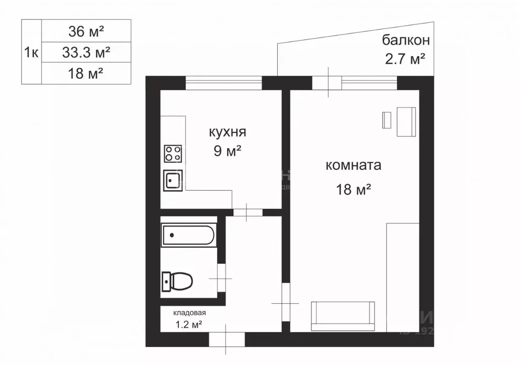 1-к кв. Владимирская область, Владимир ул. Безыменского, 1 (33.3 м) - Фото 2