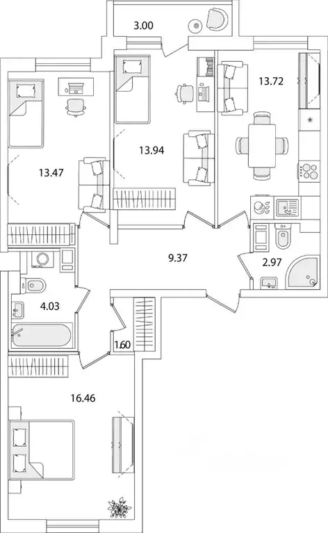 3-к кв. Санкт-Петербург ул. Тамбасова, 5Н (77.06 м) - Фото 0