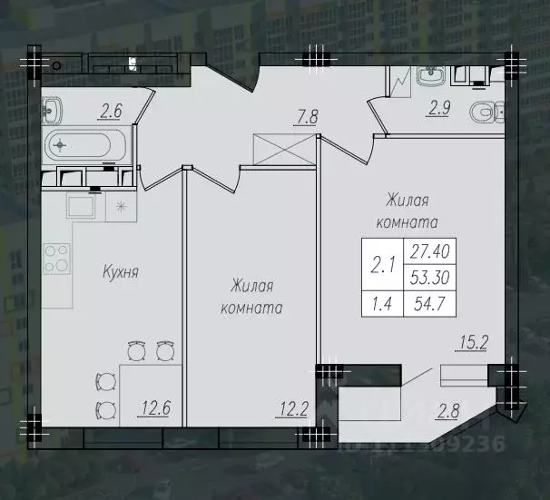 2-к кв. Курская область, Курск ул. Энгельса, 154Г (54.7 м) - Фото 0