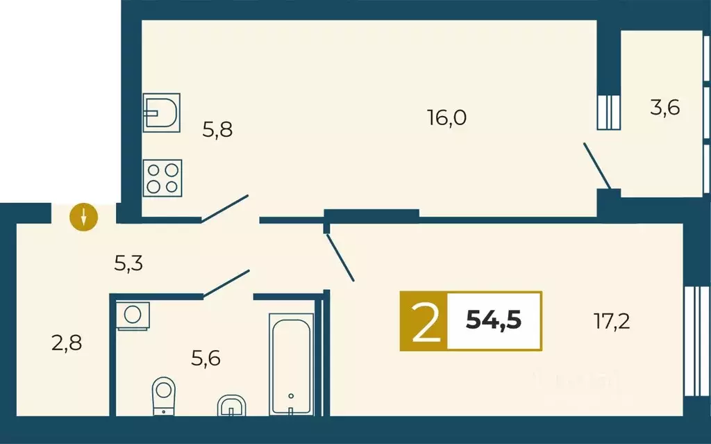 2-к кв. Свердловская область, Екатеринбург ул. Татищева (54.5 м) - Фото 0