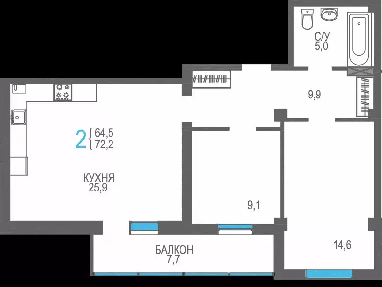 Продаётся 2-к квартира, 72.2 м - Фото 0