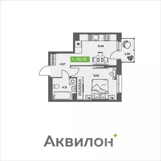 1-к кв. Архангельская область, Северодвинск  (32.75 м) - Фото 0