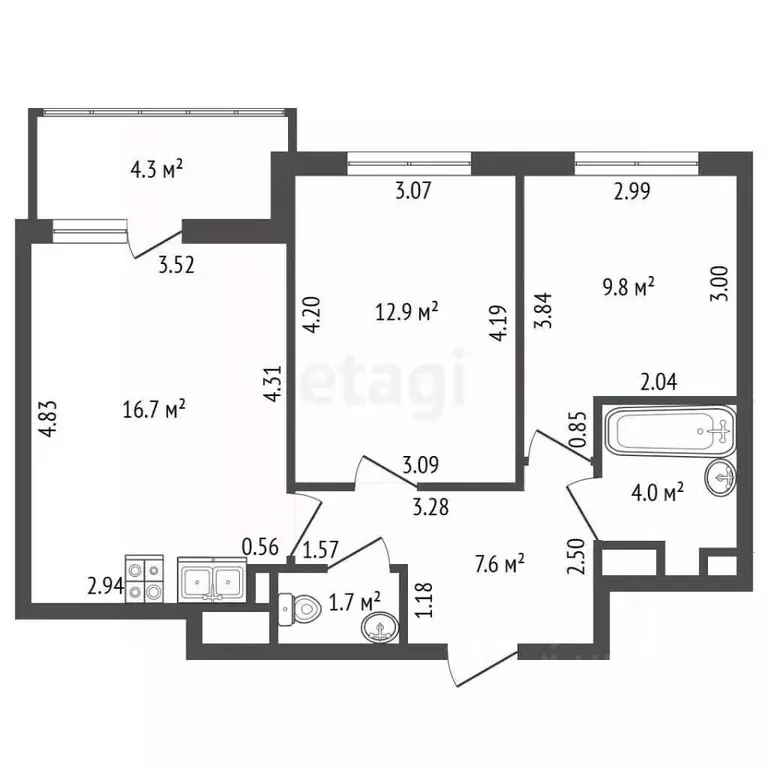 2-к кв. Санкт-Петербург аллея Арцеуловская, 19 (52.7 м) - Фото 2