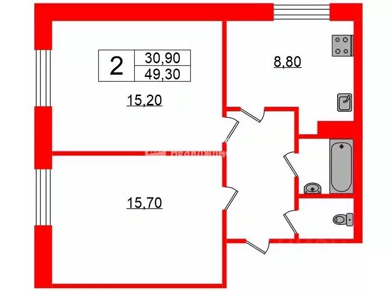 2-к кв. Санкт-Петербург ул. Кораблестроителей, 37В (49.3 м) - Фото 1