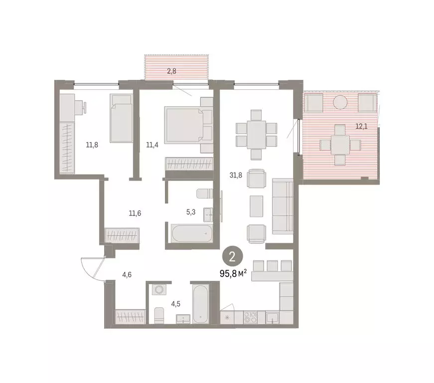 2-комнатная квартира: Екатеринбург, улица Гастелло, 18 (95.77 м) - Фото 2
