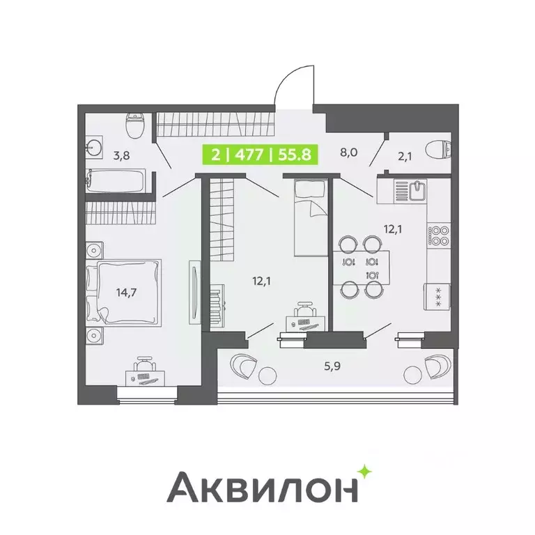 2-к кв. Санкт-Петербург ул. Чирикова, 5 (55.8 м) - Фото 0