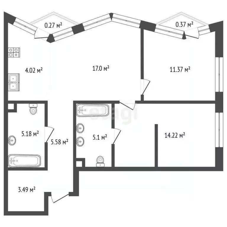 2-к кв. Москва ул. Мустая Карима, 12 (67.0 м) - Фото 2
