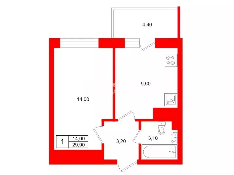 1-комнатная квартира: Санкт-Петербург, улица Бабушкина, 53 (29.9 м) - Фото 1