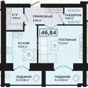 1-к. квартира, 52 м, 3/8 эт. - Фото 0