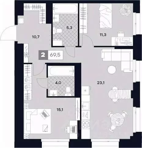 2-к кв. Москва Лодочная ул., 27К2 (69.5 м) - Фото 0