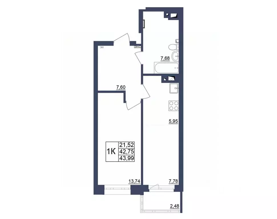 1-к кв. Башкортостан, Уфа Космос жилой комплекс, лит1 (43.78 м) - Фото 1