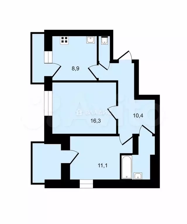 2-к. квартира, 55,6 м, 6/10 эт. - Фото 0