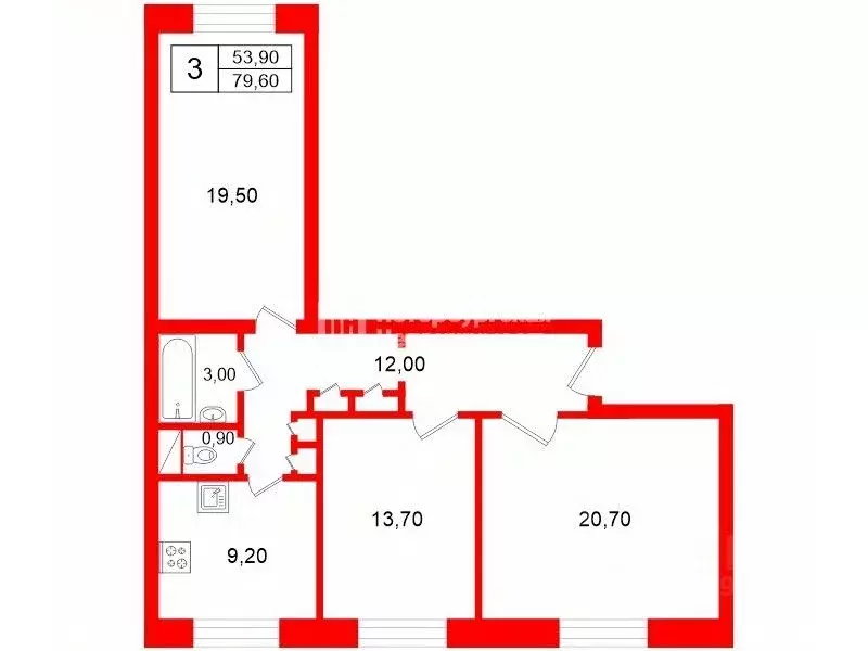 3-к кв. Санкт-Петербург Алтайская ул., 21 (79.6 м) - Фото 2