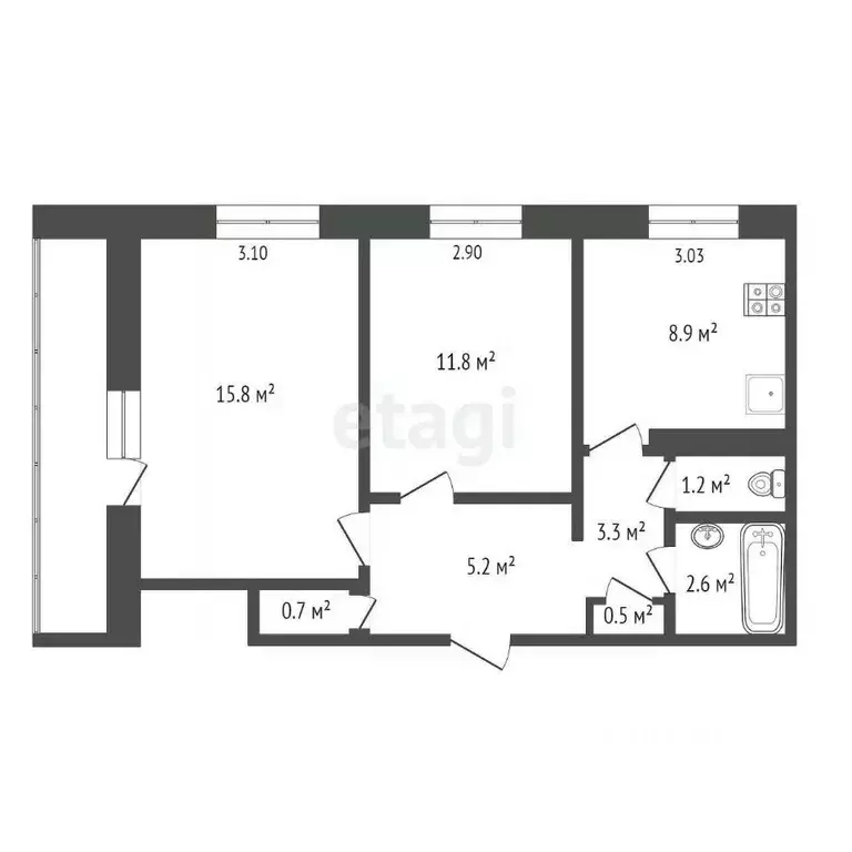 2-к кв. Коми, Усинск ул. 60 лет Октября, 5 (50.0 м) - Фото 1