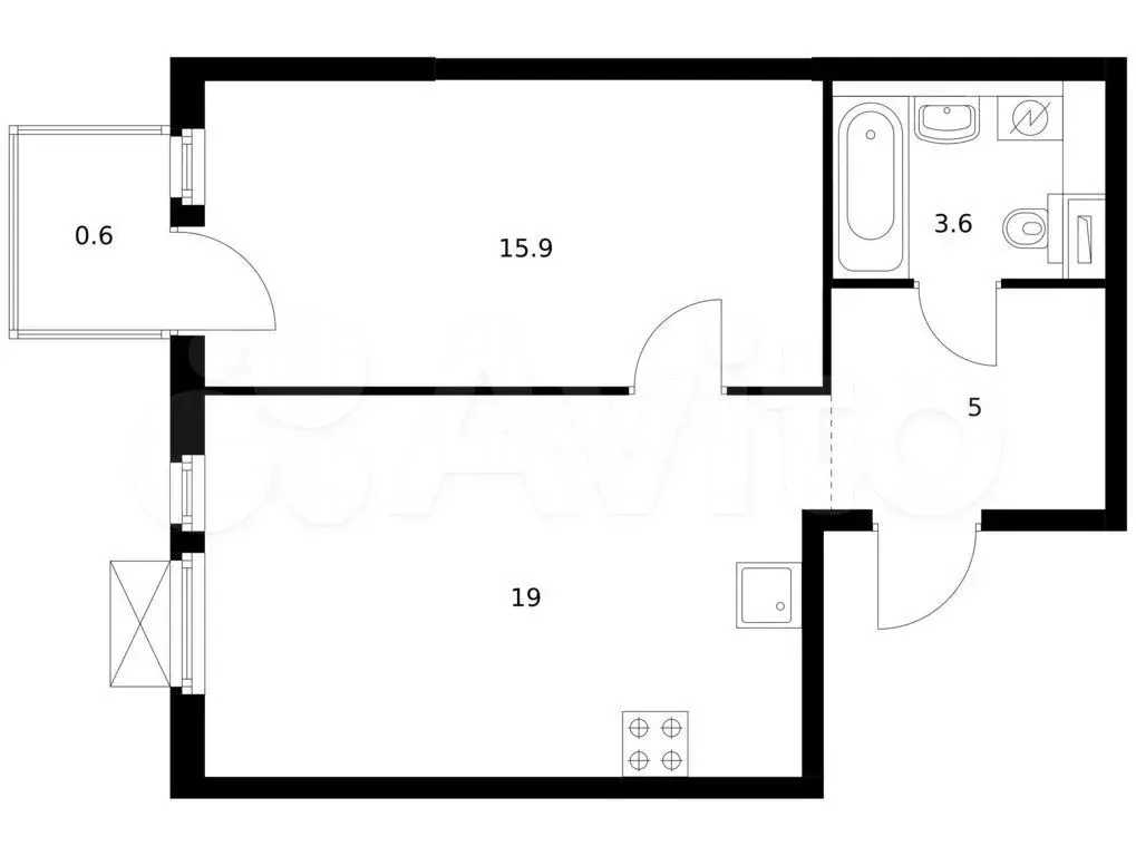 1-к. квартира, 44,1 м, 6/9 эт. - Фото 0