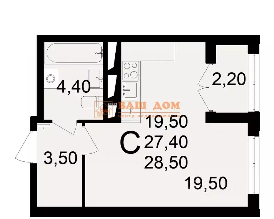 Студия Тульская область, Тула пос. Горелки, Большая ул., 6 (28.5 м) - Фото 2