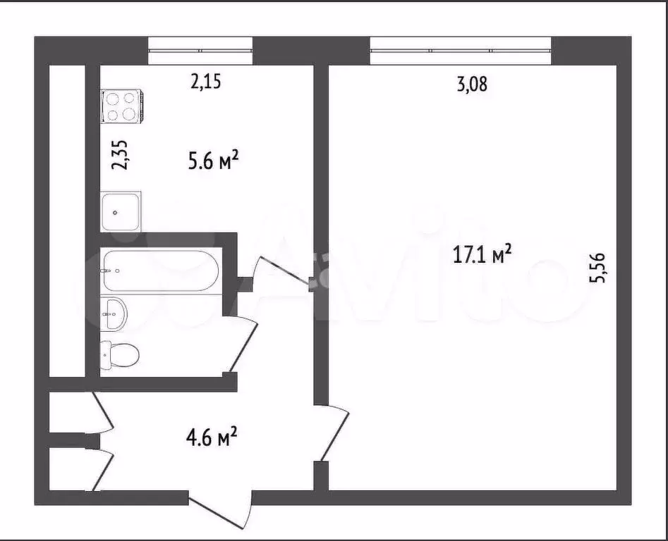 1-к. квартира, 30,1 м, 5/5 эт. - Фото 0