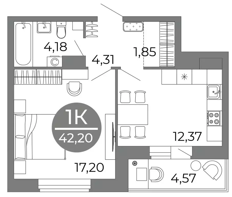 1-комнатная квартира: Воронеж, улица Кривошеина, 13/14 (42.2 м) - Фото 0