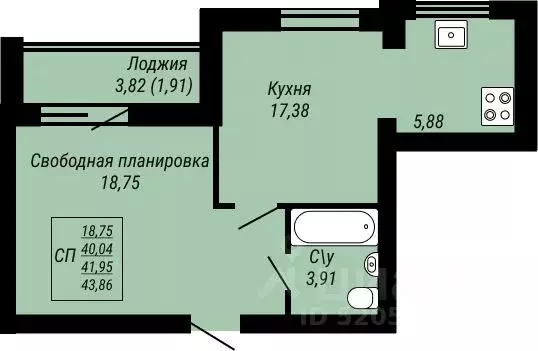 1-к кв. Ивановская область, Иваново Юбилейный жилой комплекс (43.86 м) - Фото 0