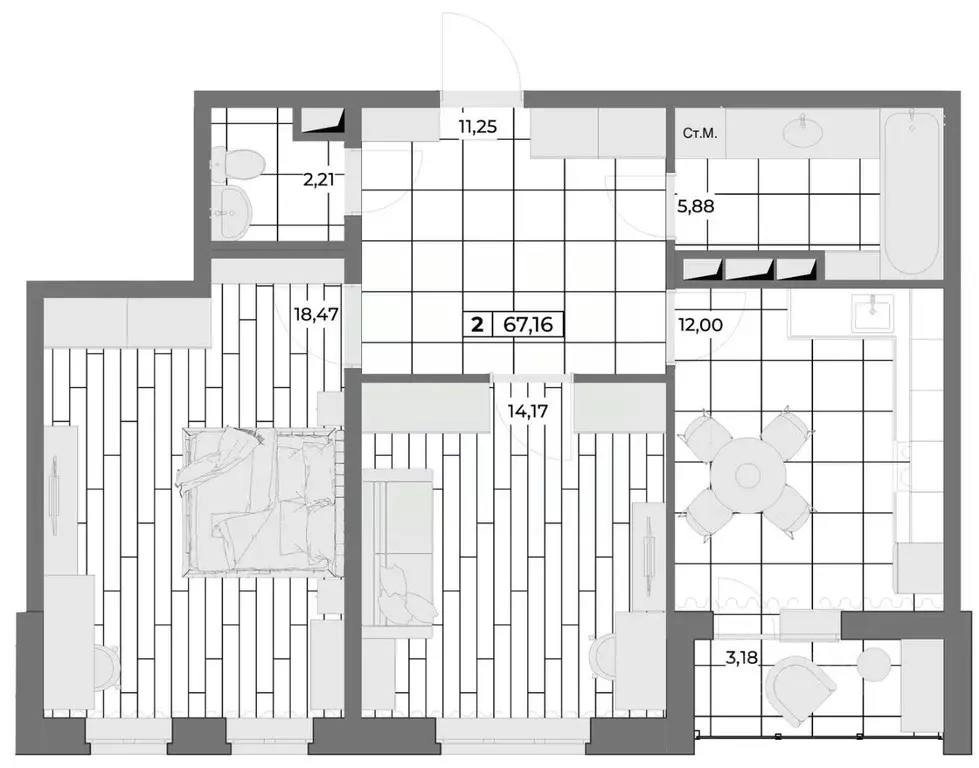 2-к кв. Орловская область, Орел Мясокомбинат мкр,  (65.57 м) - Фото 0
