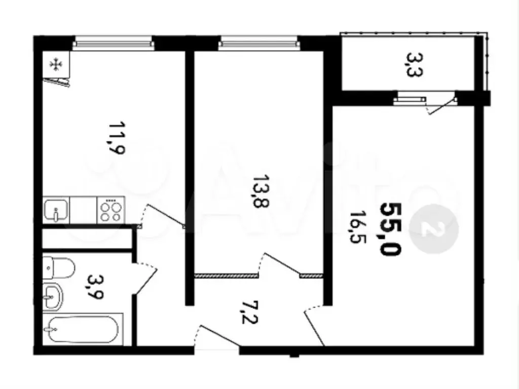 2-к. квартира, 44 м, 6/15 эт. - Фото 0