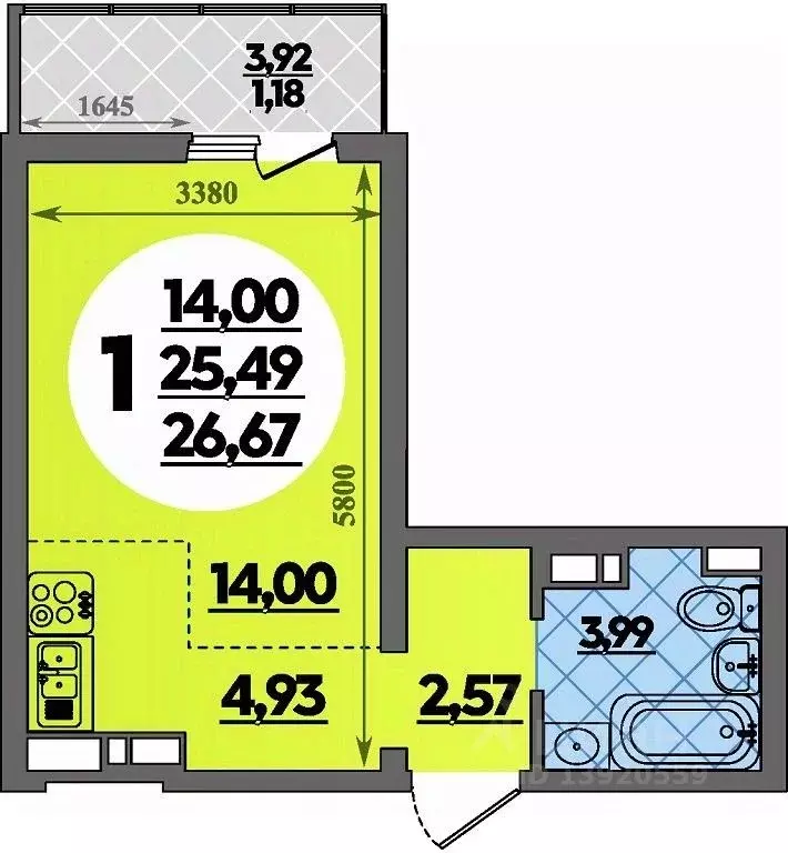 Студия Адыгея, Майкоп ул. Владимира Жоги, 4 (26.67 м) - Фото 1