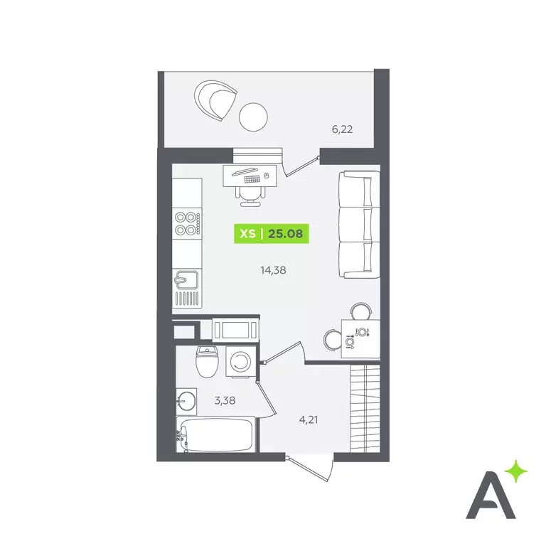 Квартира-студия: Кудрово, Солнечная улица, 10к1 (25.08 м) - Фото 0